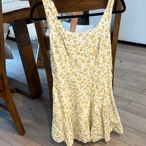 Yellow Floral Scoop Neck Mini Dress